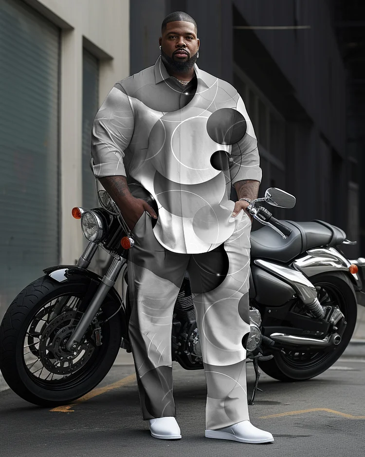 Men's Plus Size Smudged Spherical Geometric Plaid Long Sleeve Walking Suit