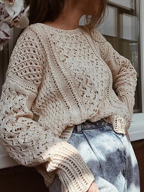 Solid Color Hollow Loose Knit Sweater - Shop Trendy Women's Clothing | LoverChic