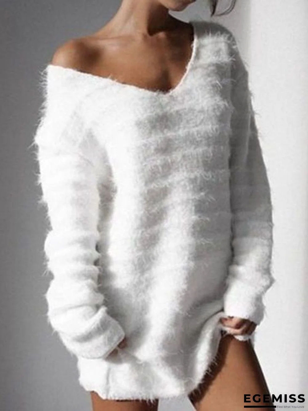 Women Fuzzy Sweaters Solid Cashmere Fleece | EGEMISS