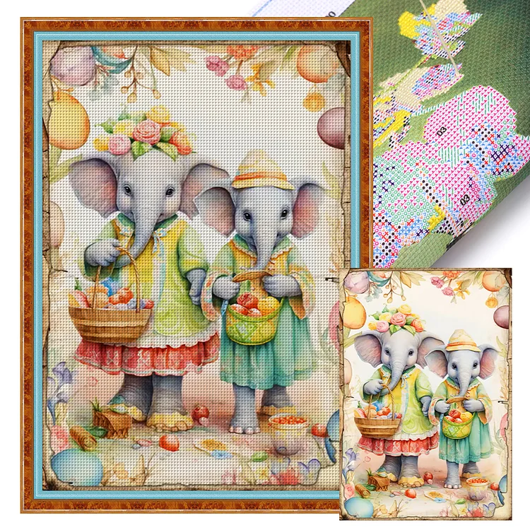 【Huacan Brand】Retro Poster-Easter Egg Elephant 11CT Stamped Cross Stitch 40*60CM