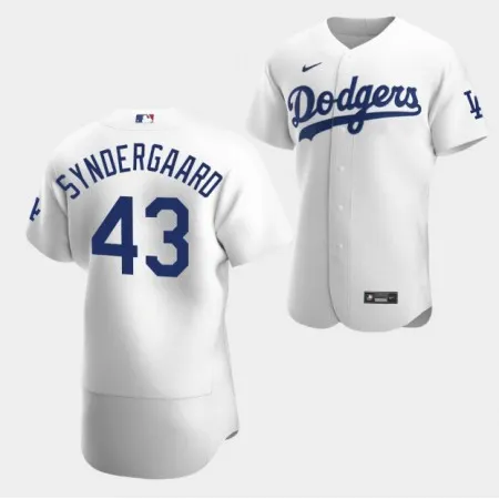 Men's Los Angeles Dodgers #43 Noah Syndergaard White Flex Base Stitched Baseball Jersey L9UT