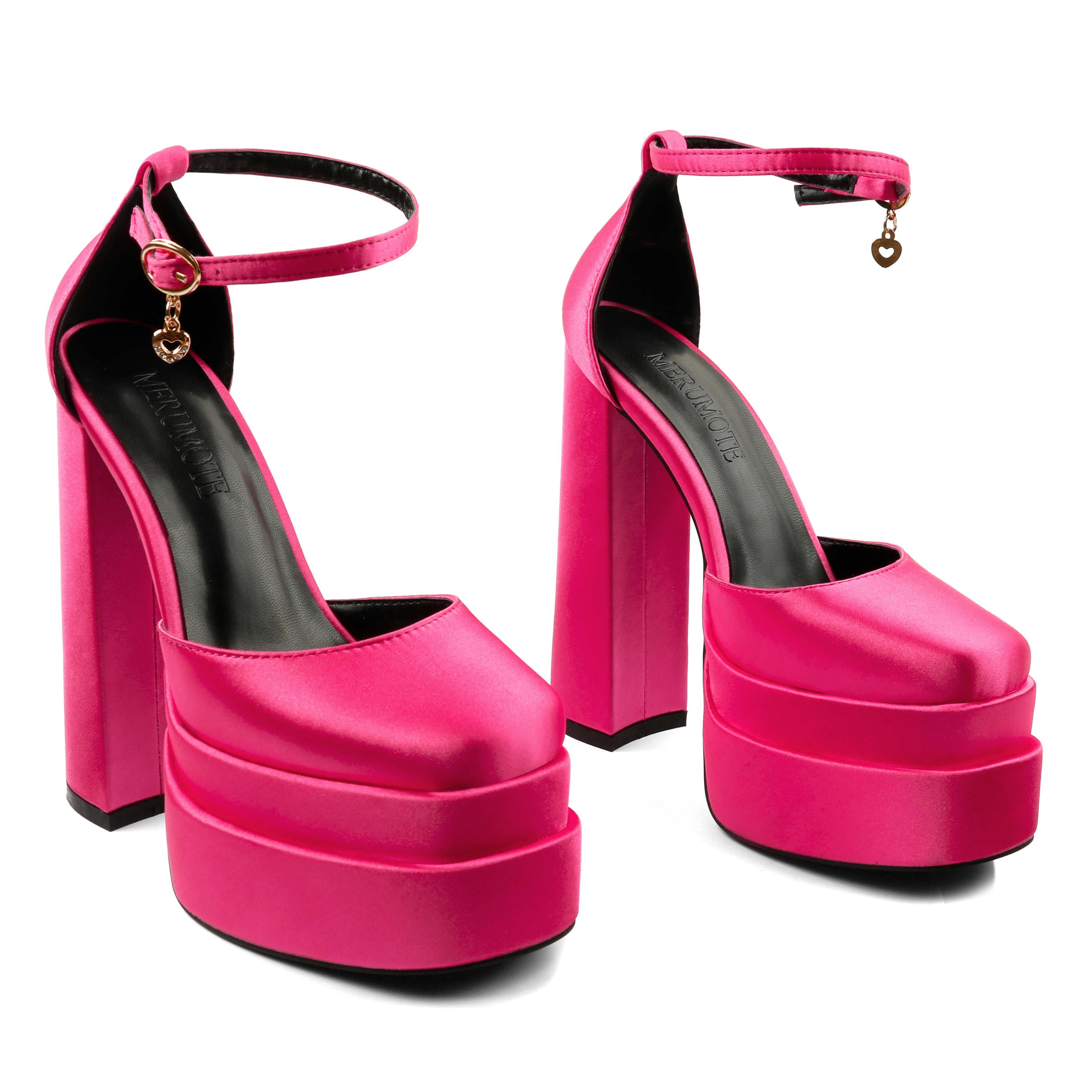 150mm Women's Sexy High Heels Platforms Pumps Square Toe Chunky Block Heels Rhinestone Party Shoes-MERUMOTE