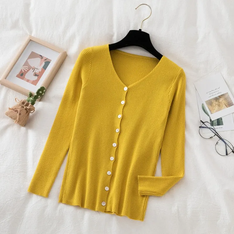 Women Casual Front Buttons Knitted Cardigan Long Sleeve Sexy V neck Solid High Street Warm Pullover 2021 Winter New Fashion Tops