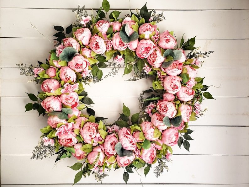 Personalized peony spring and summer wreath