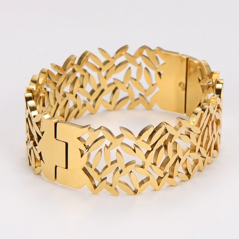 Retro Minimalist Leaf 304 Stainless Steel 18K Gold Plated Stainless Steel Bracelets In Bulk