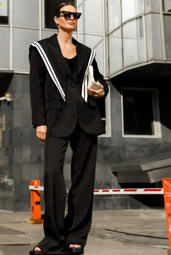 Uforever21 Fall Outfits  Fashion Loose Black Office Two Piece Set Women Outfit 2023 Elegant Long Sleeve Blazers With High Waist Pants Set Female