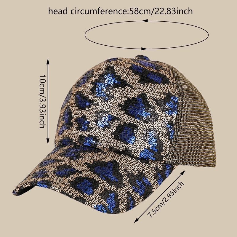 Unisex Casual Classic Style Shiny Leopard Sequins Net Yarn Curved Eaves Baseball Cap