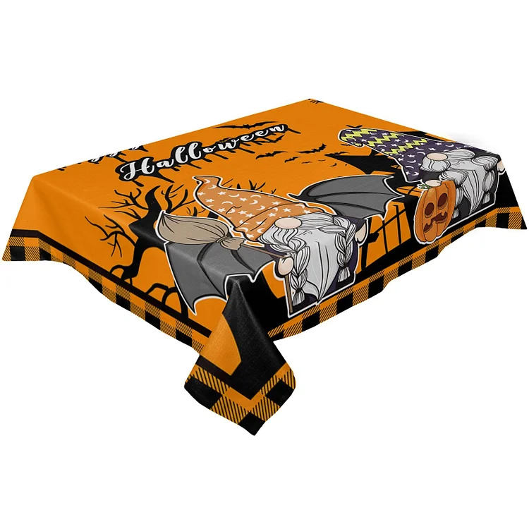 Halloween Gnome Pumpkin Rectangle Tablecloth Holiday Party Decorations Reusable Waterproof Tablecloth Kitchen Table Decor