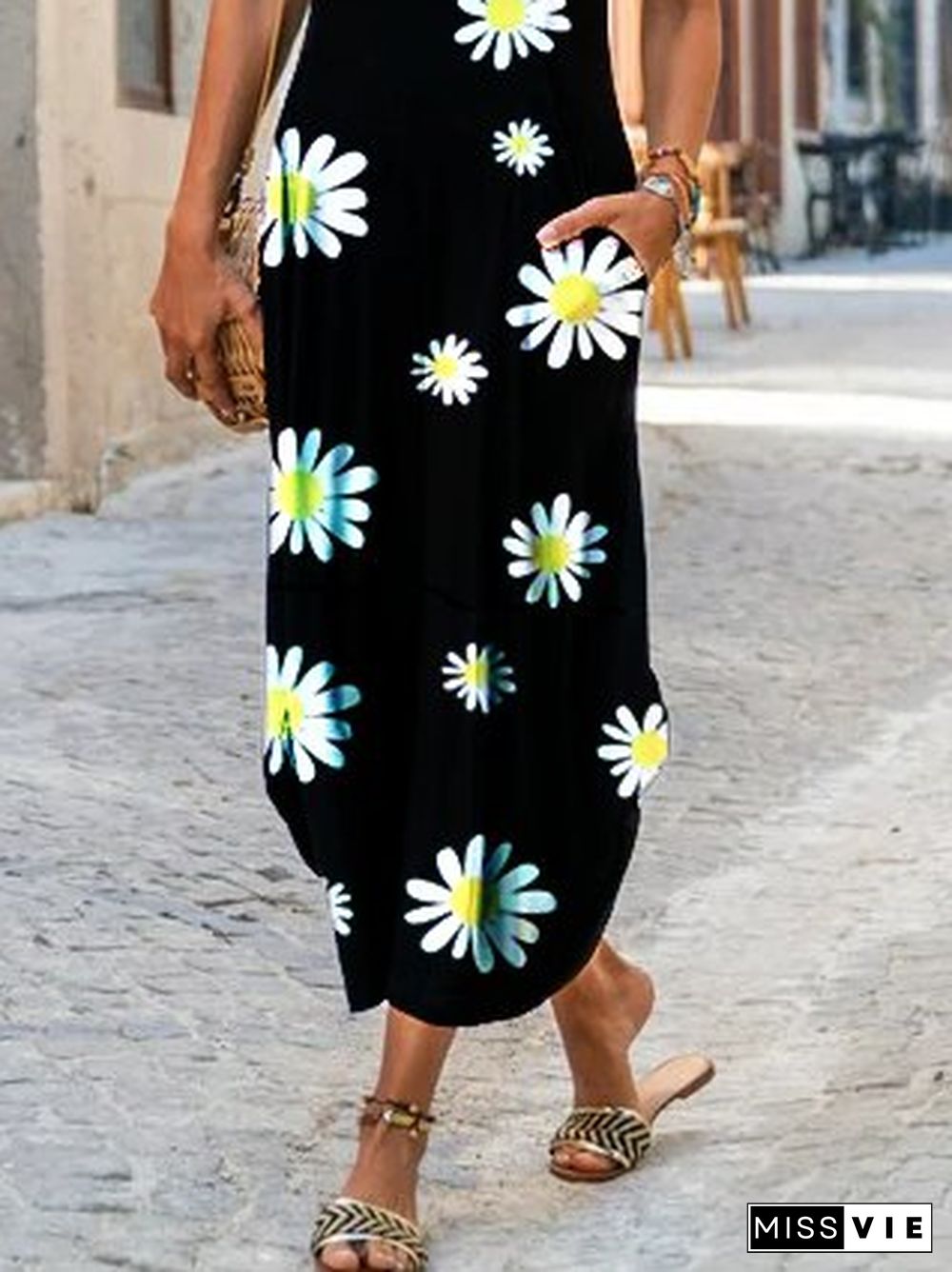Floral Short Sleeve Casual Knitting Dress