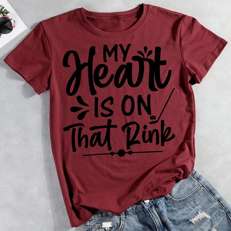 My Heart Is On That Rink Hockey Round Neck T-shirt-Annaletters