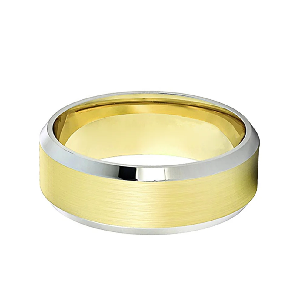 8MM Gold-plated Silver Beveled Edge Men Brushed Tungsten Wedding Band Rings
