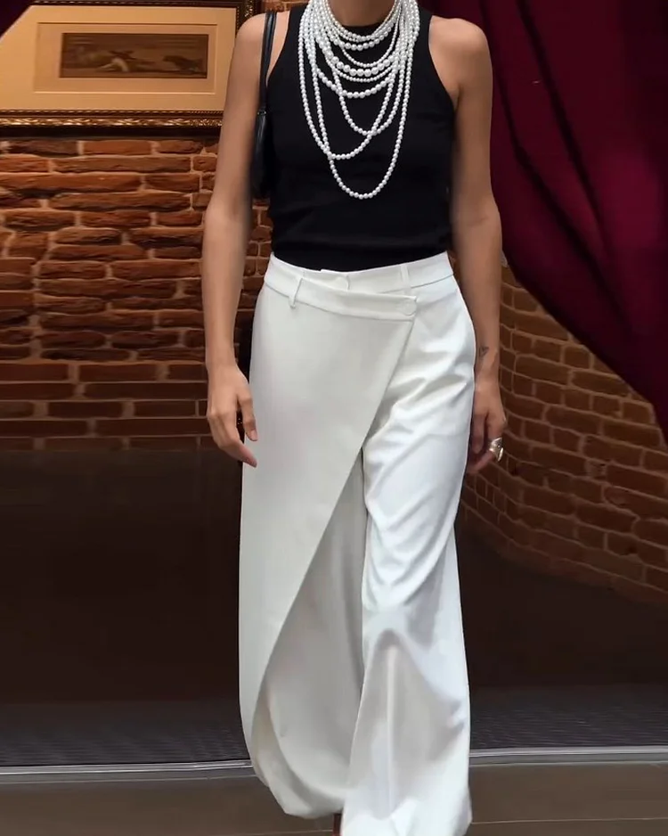 Sleeveless solid color casual two-piece suit