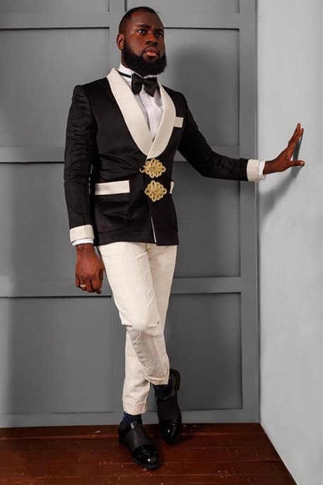 Bespoke Black Knitted Button New Arrival Jacquard Wedding Suits for Groom | Ballbellas Ballbellas