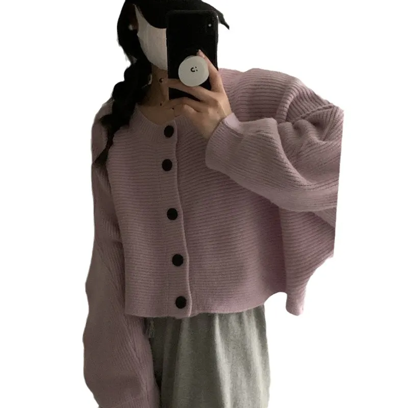 Churchf Churchf Neck Single Breasted Bat Sleeve Knit Cardigan Female 2024 Autumn Loose Lazy Gentle Wind Short Sweater Coat