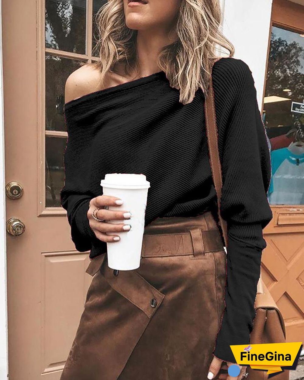 Solid One Shoulder Batwing Sleeve T-Shirt P15233