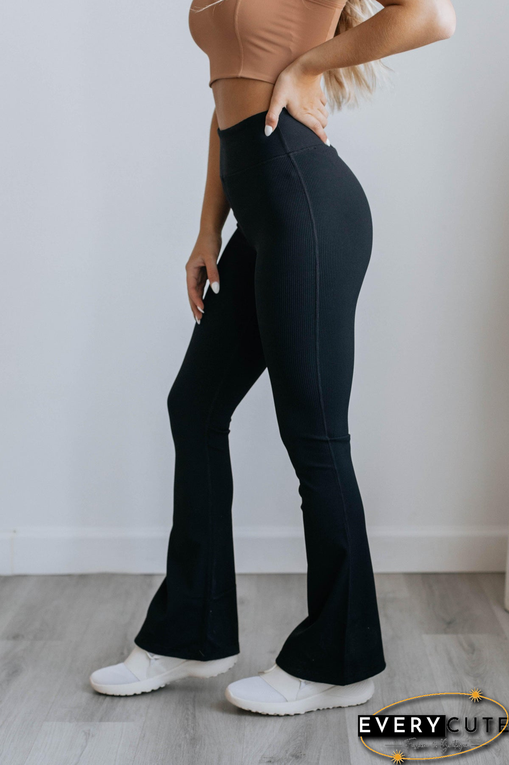 Black High Waist Tummy Control Flared Sports Pants