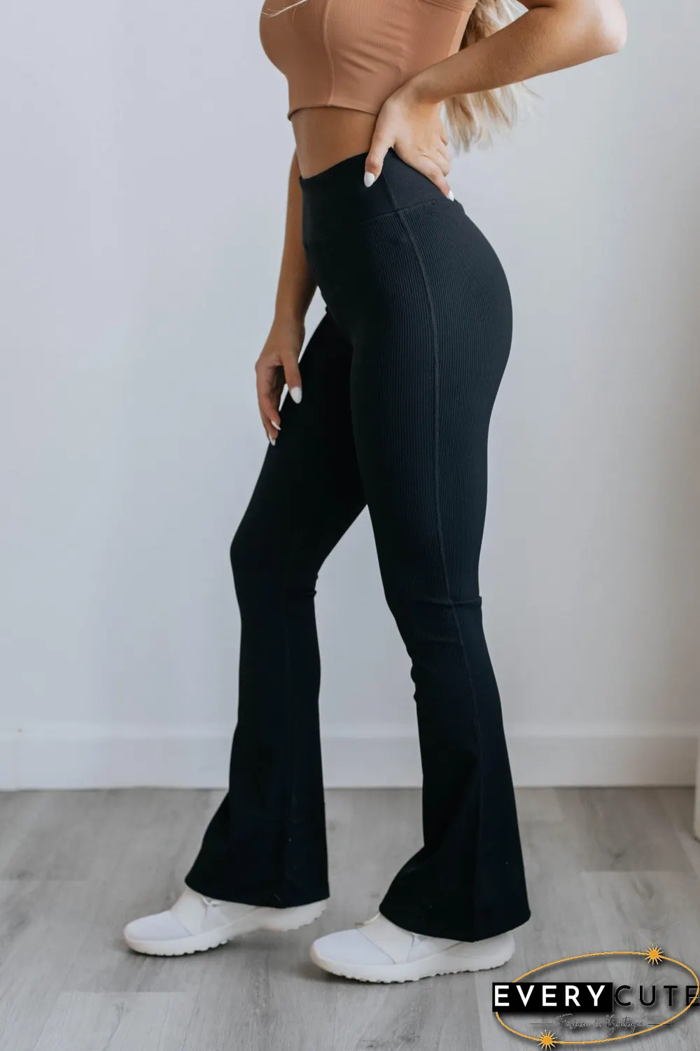 Black High Waist Tummy Control Flared Sports Pants