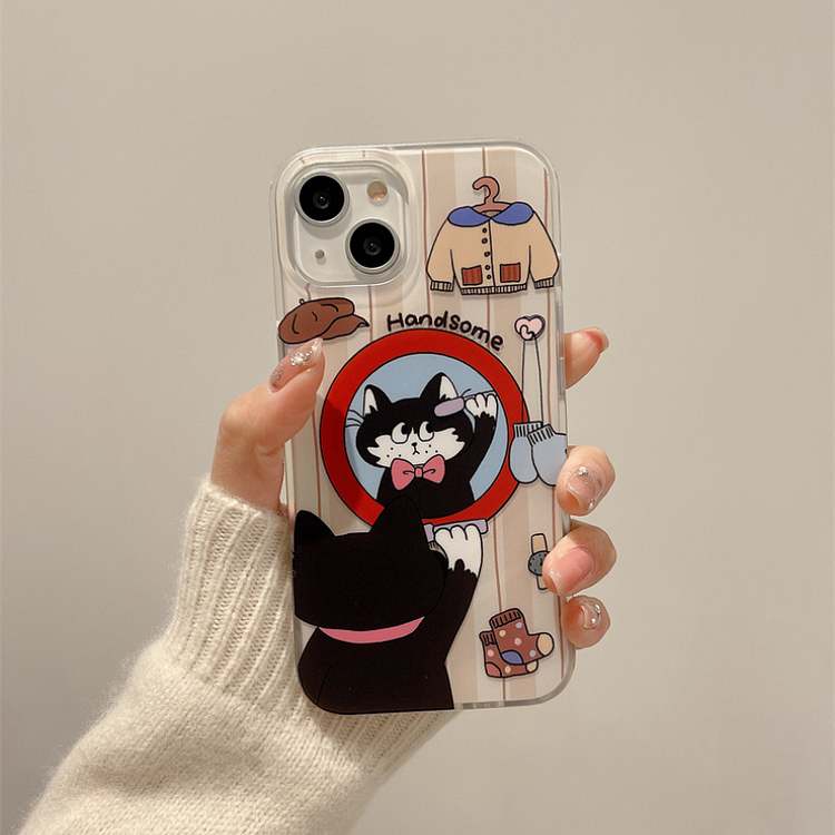 Kawaii Fun Black Cat Bow Magnetic Stand Phone Case