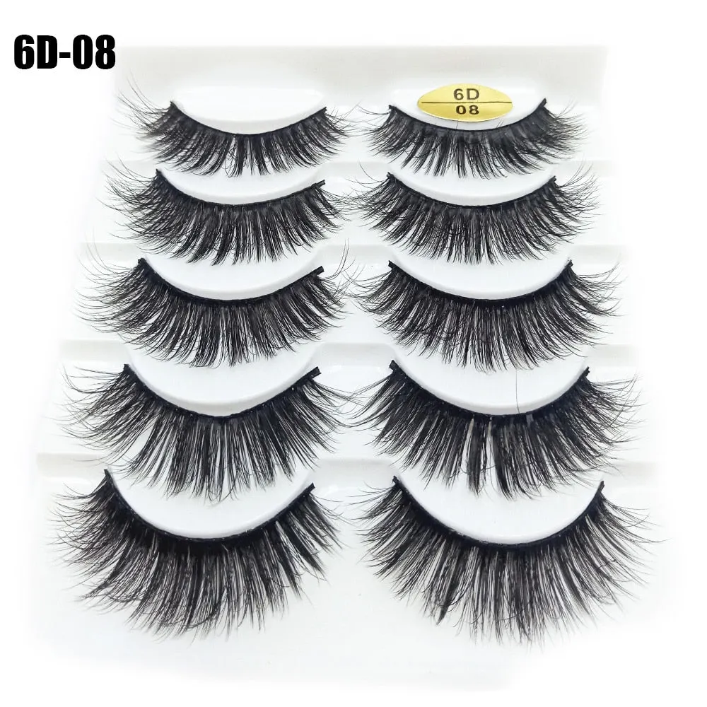 5Pairs 6D Mink Lashes False Eyelashes Natural Long Eyelash Extension Cross Volume Soft Fake Eye Lashes Winged Faux Cils Dropship