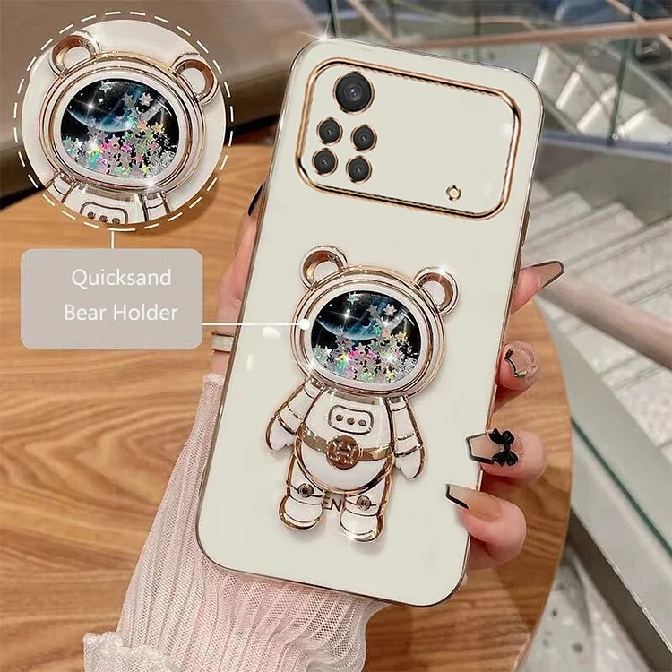 Cartoon Bear Fold Stand For Xiaomi Poco X4 Pro 5G Phone Case Luxury Plating Cover