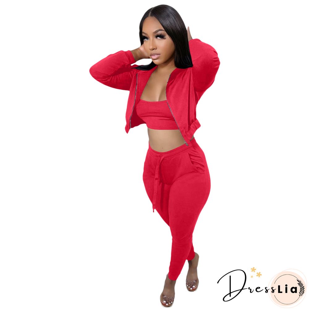 Hoodie Jackets with Tank and Jogger Pants Sweatsuit