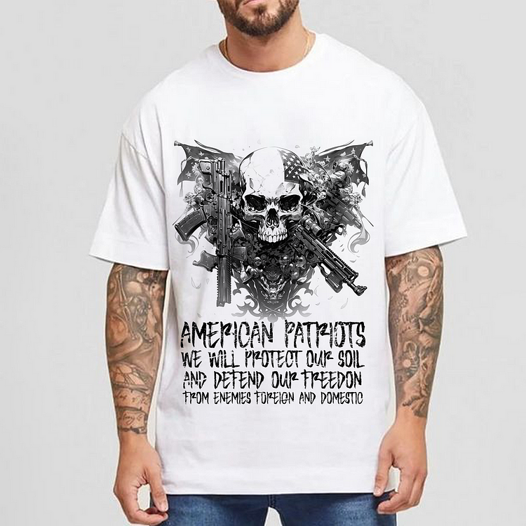 American Patriots We Will Protect Our Soil Men's Short Sleeve T-shirt-Cosfine