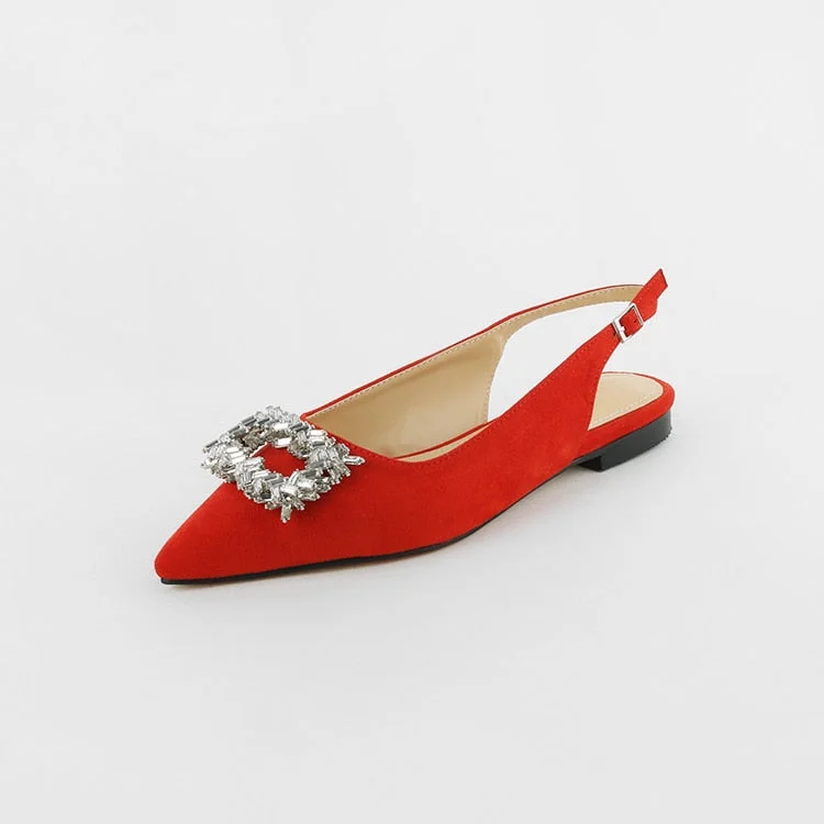 2021 Summer New Pointed Stiletto Heel High Heels Women's Mid Heel Sandals Back Empty Rhinestone Square Buckle Flat Sandals Women