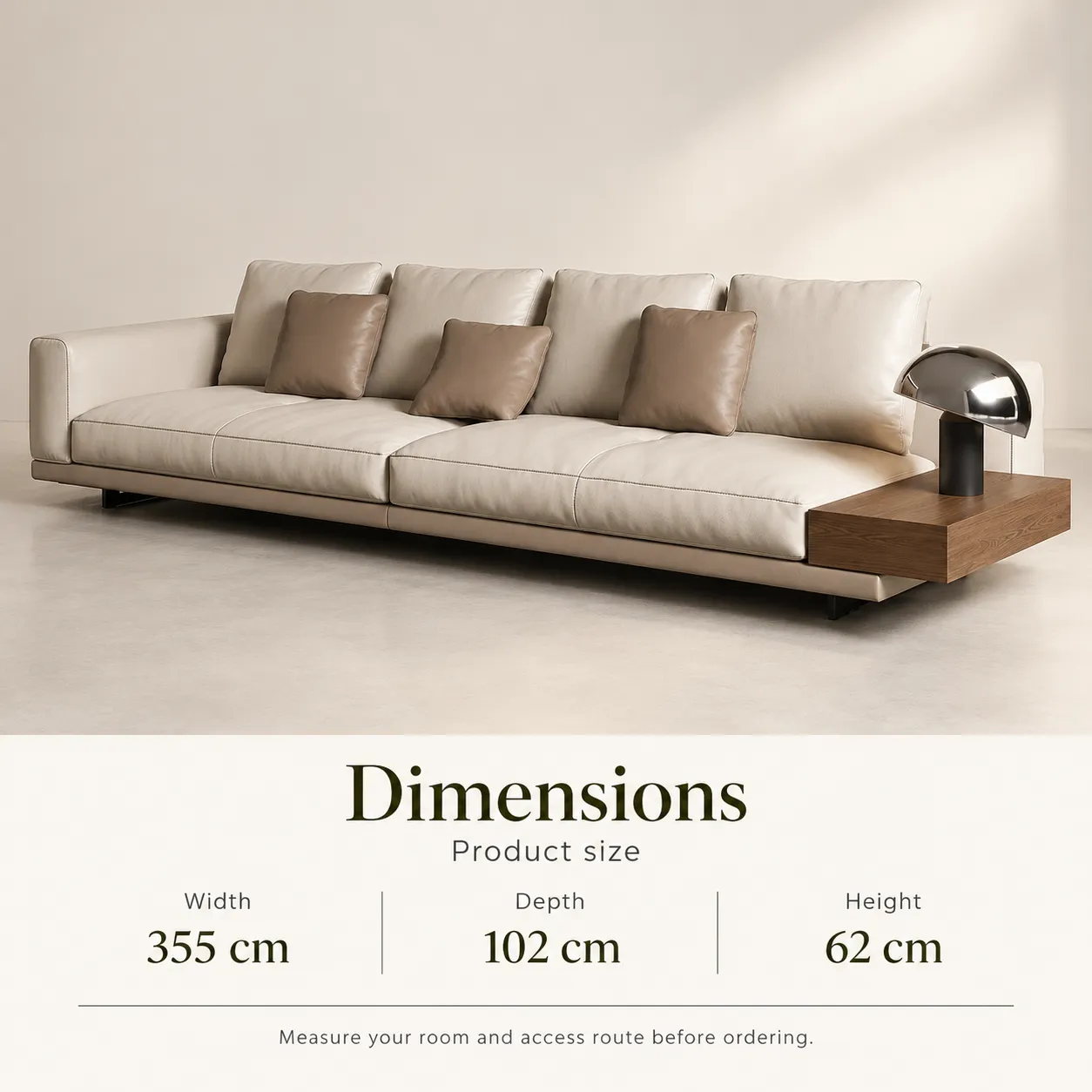 Connolly Platform Sofa - Cream — Dimensions