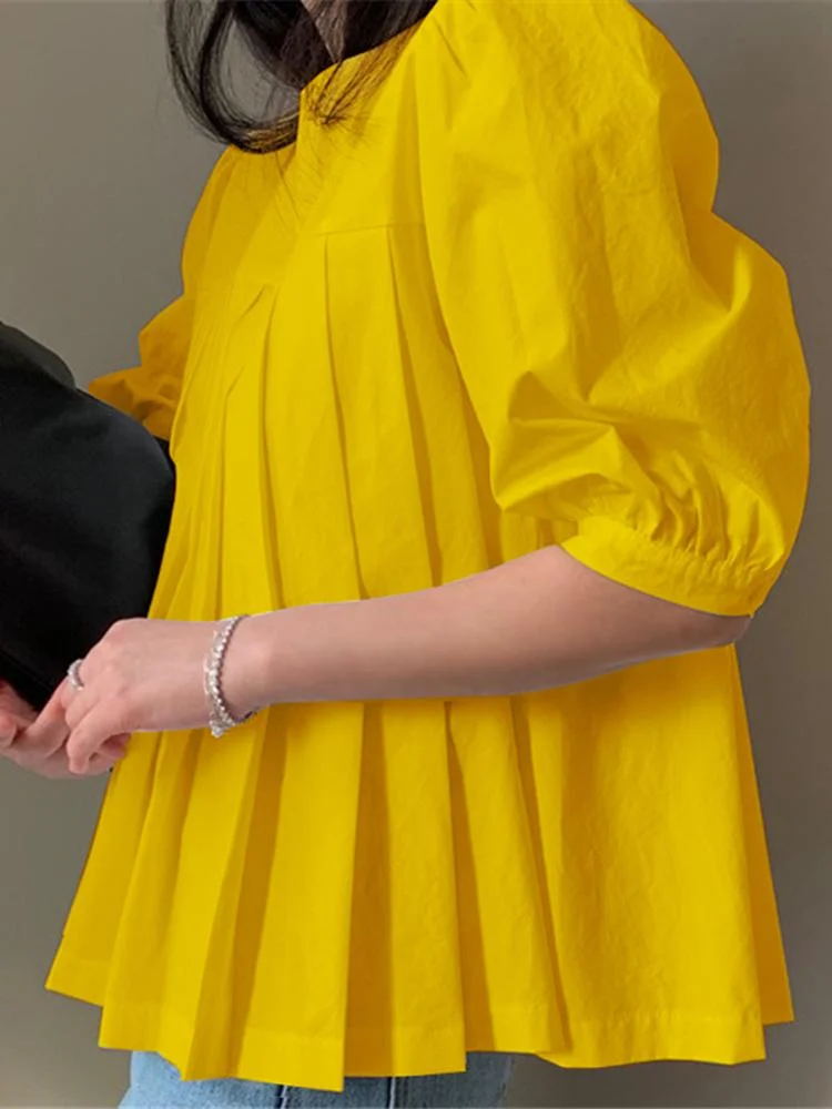 Fashion Tops 2022 VONDA Holiday Bohemian Women Casual Tops Casual Short Sleeve Pleated Ruffled Blouse Blusas Femininas