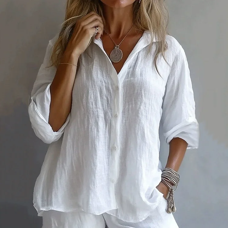 Women's Retro Button Down Cotton Linen Comfy Shirt