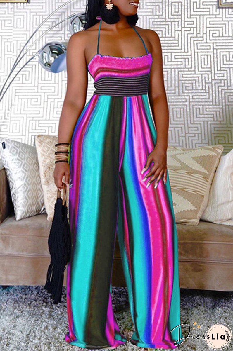 Wrinkled Striped Plus Size Wide Leg Jumpsuit