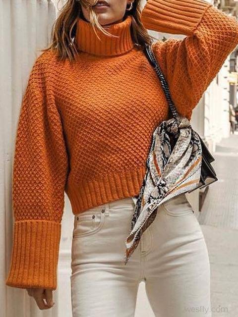 Turtleneck Pullover Long Sleeve Sweater - Shop Trendy Women's Clothing | LoverChic