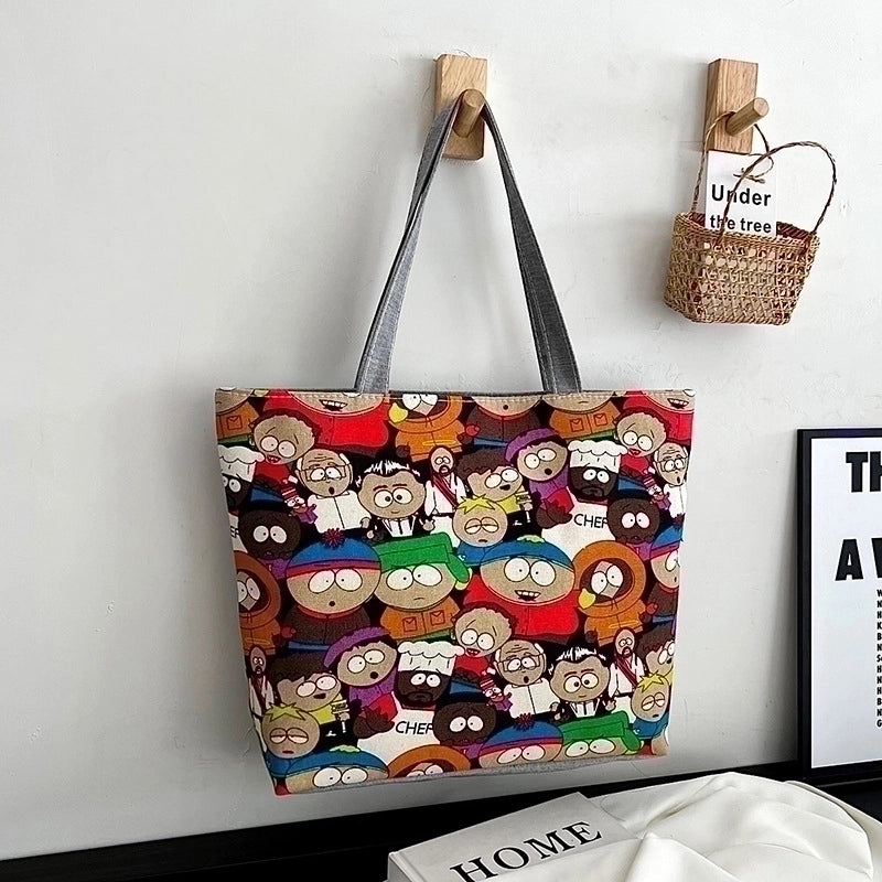 Women’s Streetwear Color Block Flower Canvas Shopping Bags