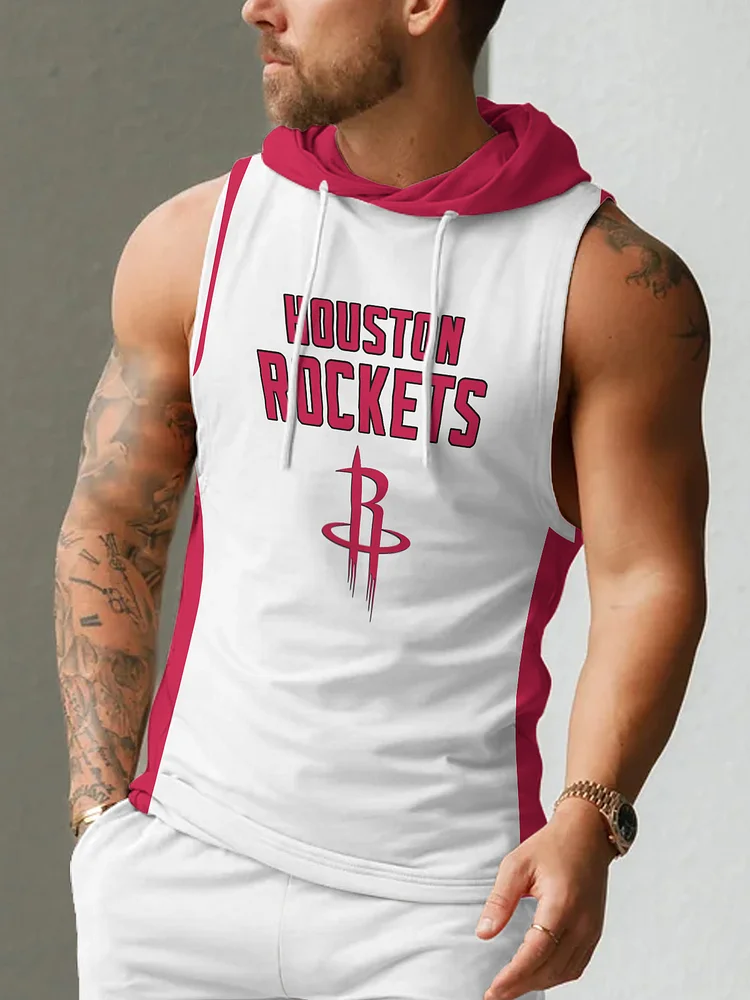 Houston Rockets Men's Casual Comfy Sleeveless Hooded Tank Top
