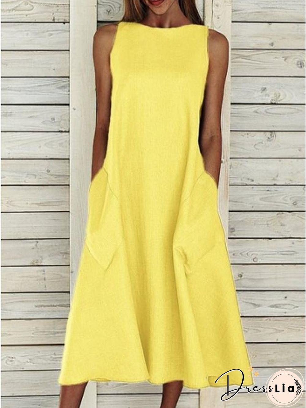 Women's A-Line Dress Midi Dress - Sleeveless Pocket Summer Basic Holiday White Blue Yellow Gray S M L XL XXL