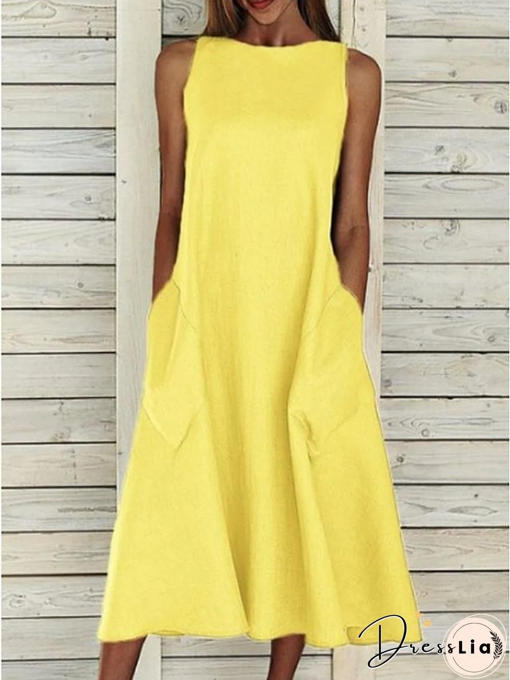 Women's A-Line Dress Midi Dress - Sleeveless Pocket Summer Basic Holiday White Blue Yellow Gray S M L XL XXL