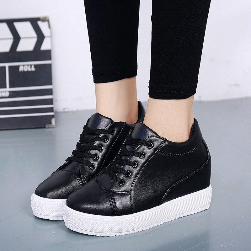 Qjong and white hidden wedge heel slippers casual shoes wedge high platform shoes Woman Women's high heel shoes sneakers erf56