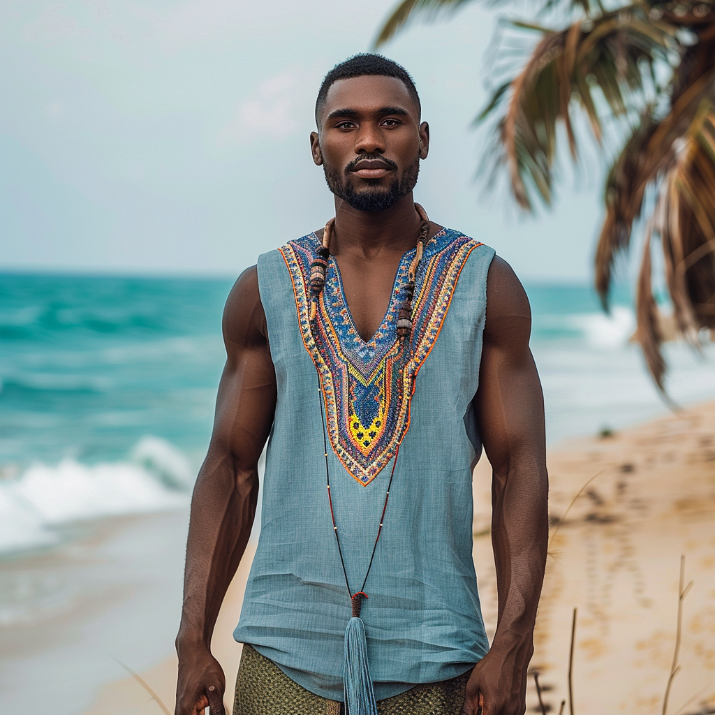 Men's V Neck Ethnic Linen Vest