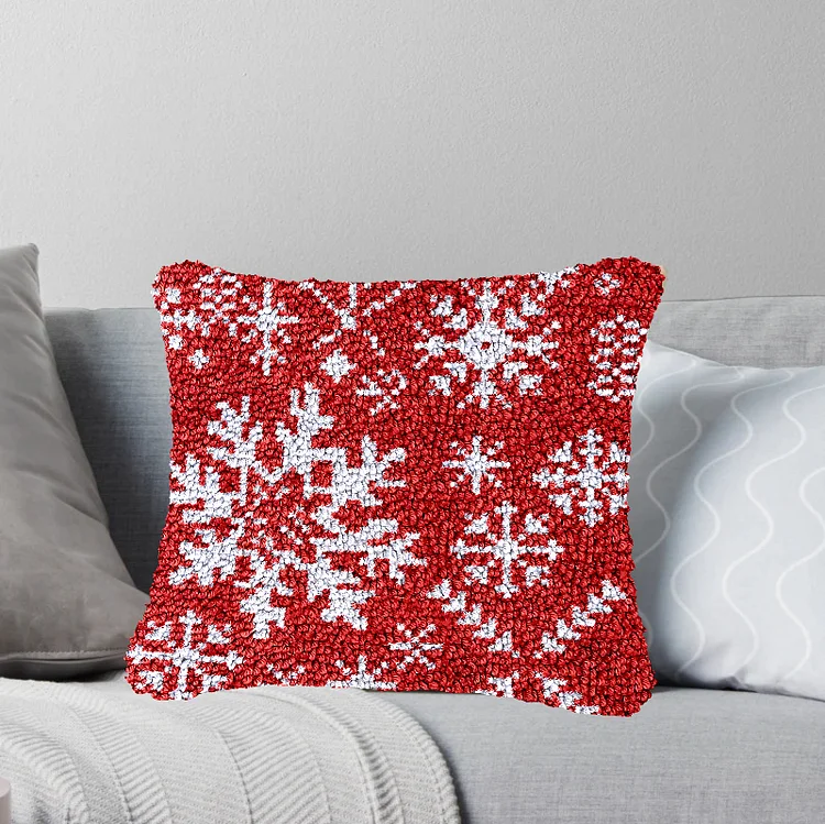 Xmas Red Snowflake Pillowcase Latch Hook Kit for Adult, Beginner and Kid veirousa
