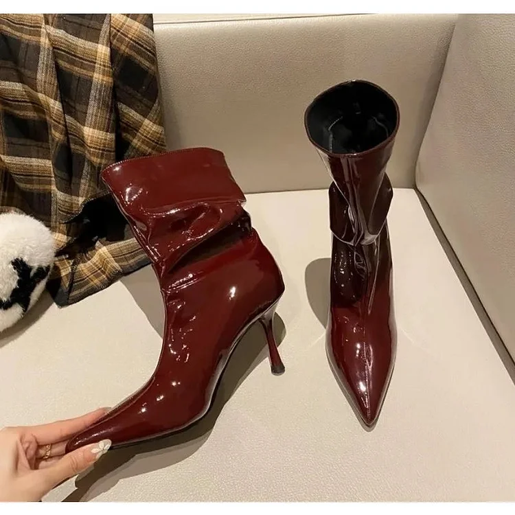 Street Style Thin High Heels Ankle Boots Women Patent Leather Autumn Winter Zipper Shoes Sexy Banquet Prom Pumps