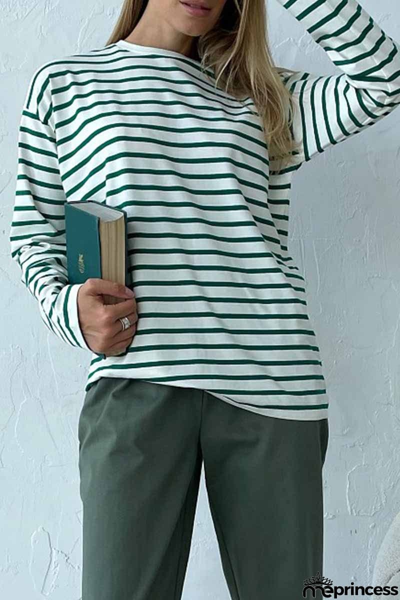 Casual Striped Patchwork O Neck Tops