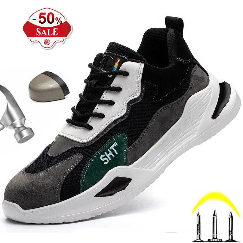 Fashion Style Men's Boots Steel Toe Breathable Safety Shoes Anti-Smashing Leather Upper Work Boots Outdoor Light Sports Sneakers