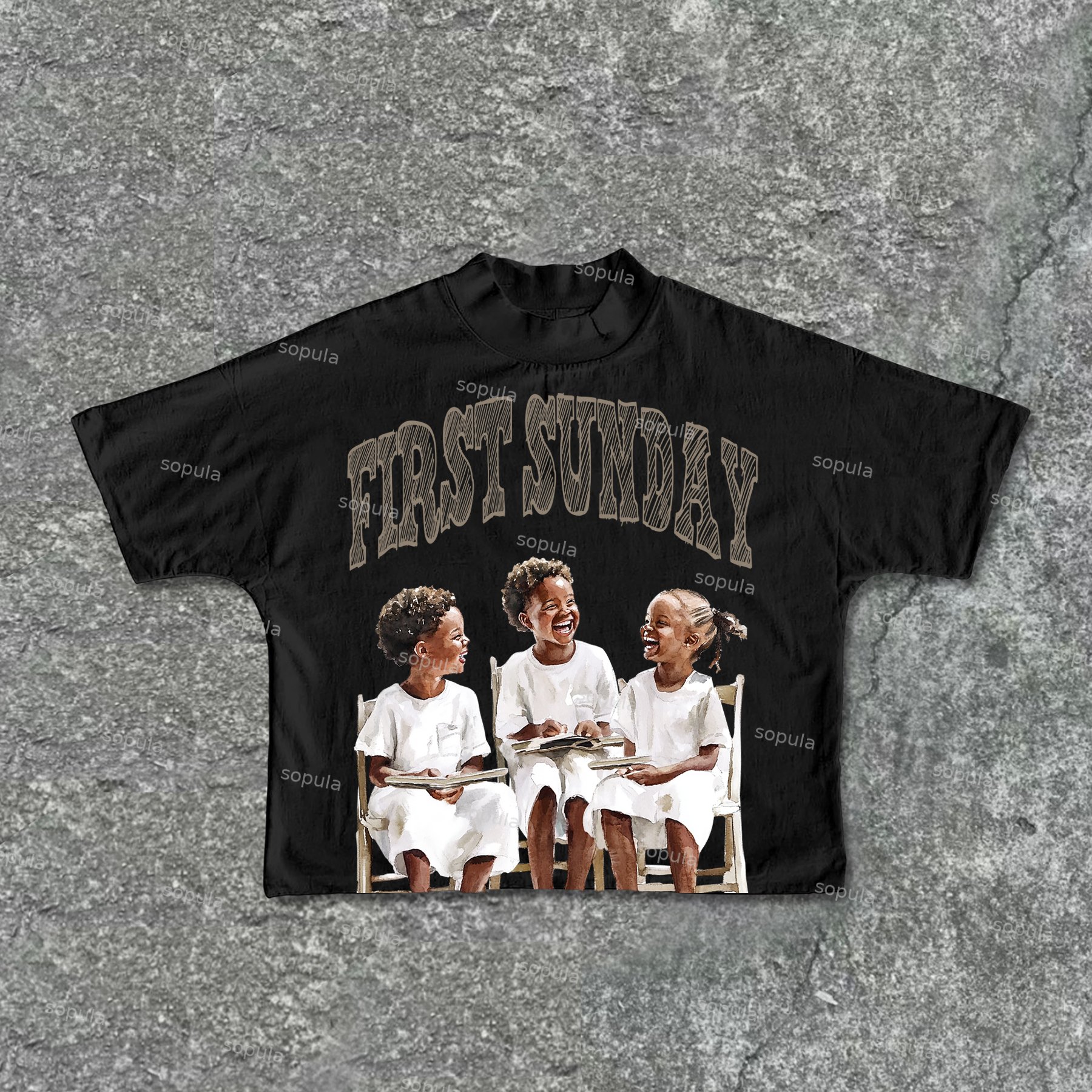 Sopula Retro First Sunday Faith Graphic Print Cropped T-Shirts - SOPULA