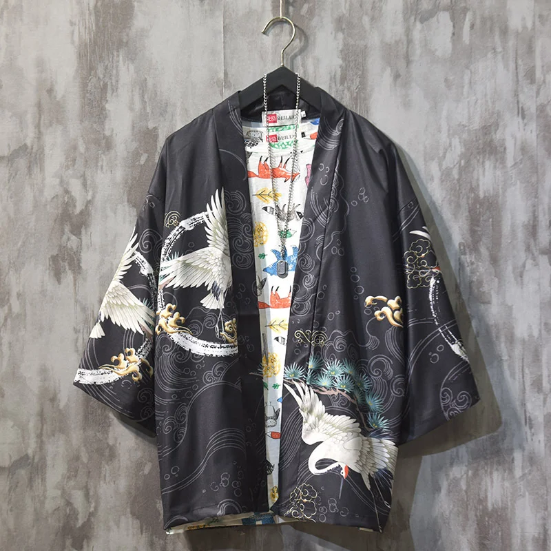 Chinese Style Crane Shirt Male Retro Printing National Tide Short-sleeved Loose Tide Brand Couple Summer Compassionate Sleeves Tide Techwear Shop