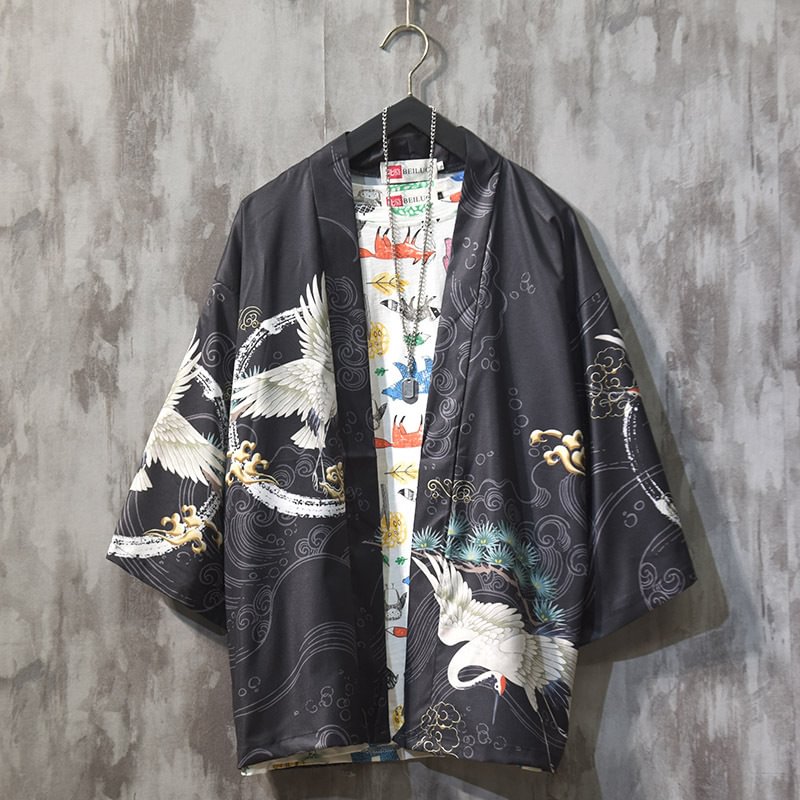 Chinese Style Crane Shirt Male Retro Printing National Tide Short-sleeved Loose Tide Brand Couple Summer Compassionate Sleeves Tide