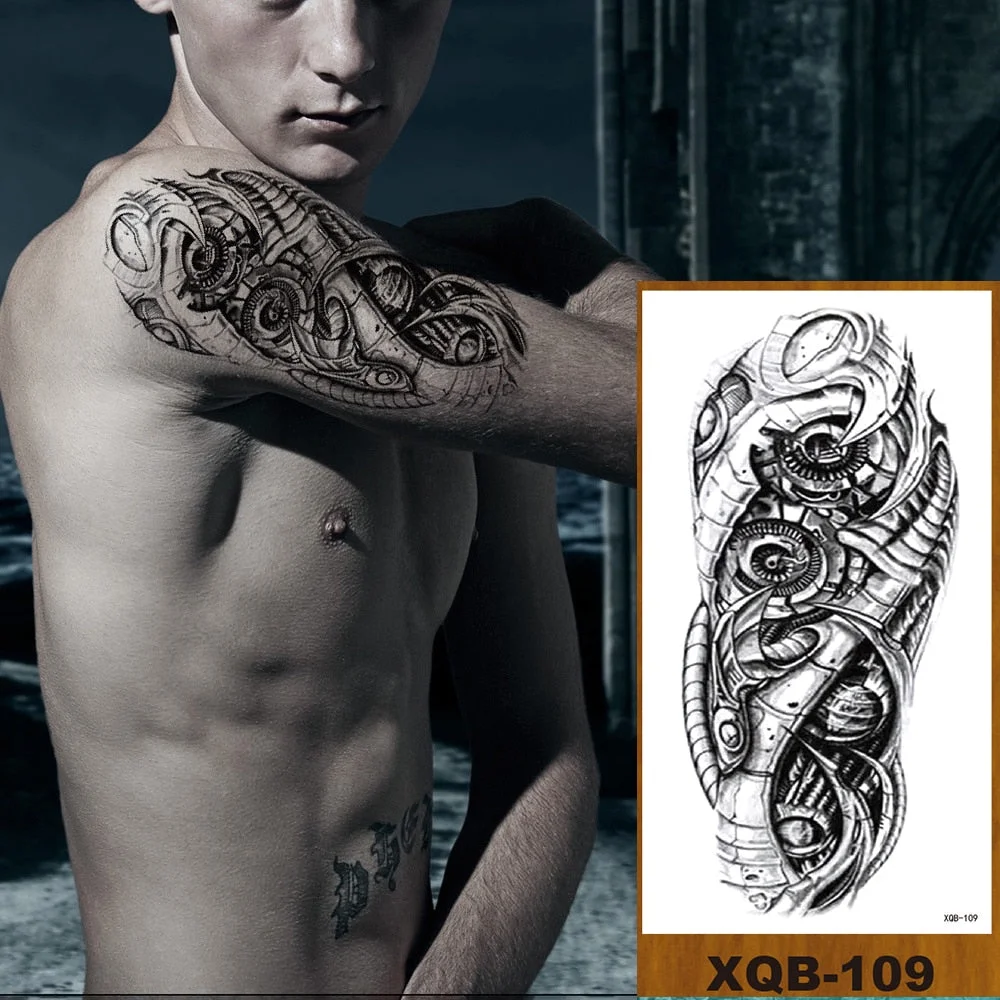 Temporary Tattoo Sticker Men Women Body Fake Tatoo Mechanical Robotic Arm Photorealistic Steampunk Astronaut Compass