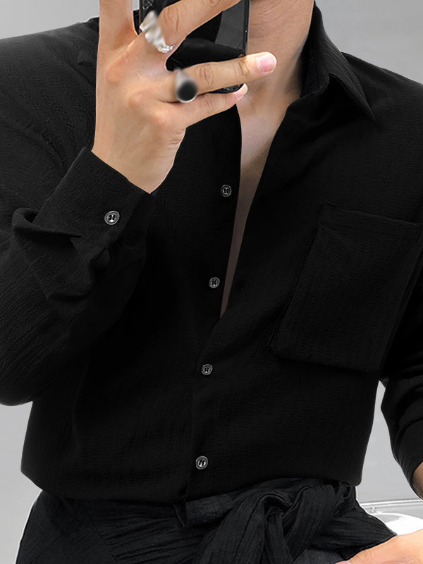 Aonga - Mens Bubble Texture Long Sleeve ShirtsJ aonga