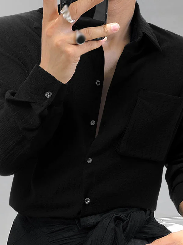 Aonga - Mens Bubble Texture Long Sleeve ShirtsJ aonga