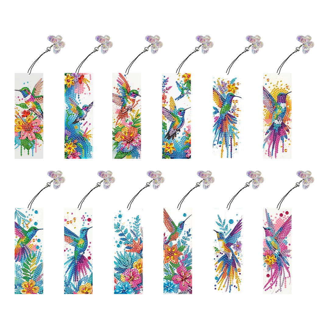 12Pcs Hummingbird DIY Diamond Art Painting Bookmark for Reading Enthusiasts