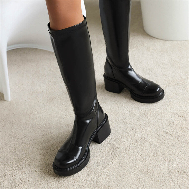 Women's chunky platform riding boots back zipper ridding boots under knee